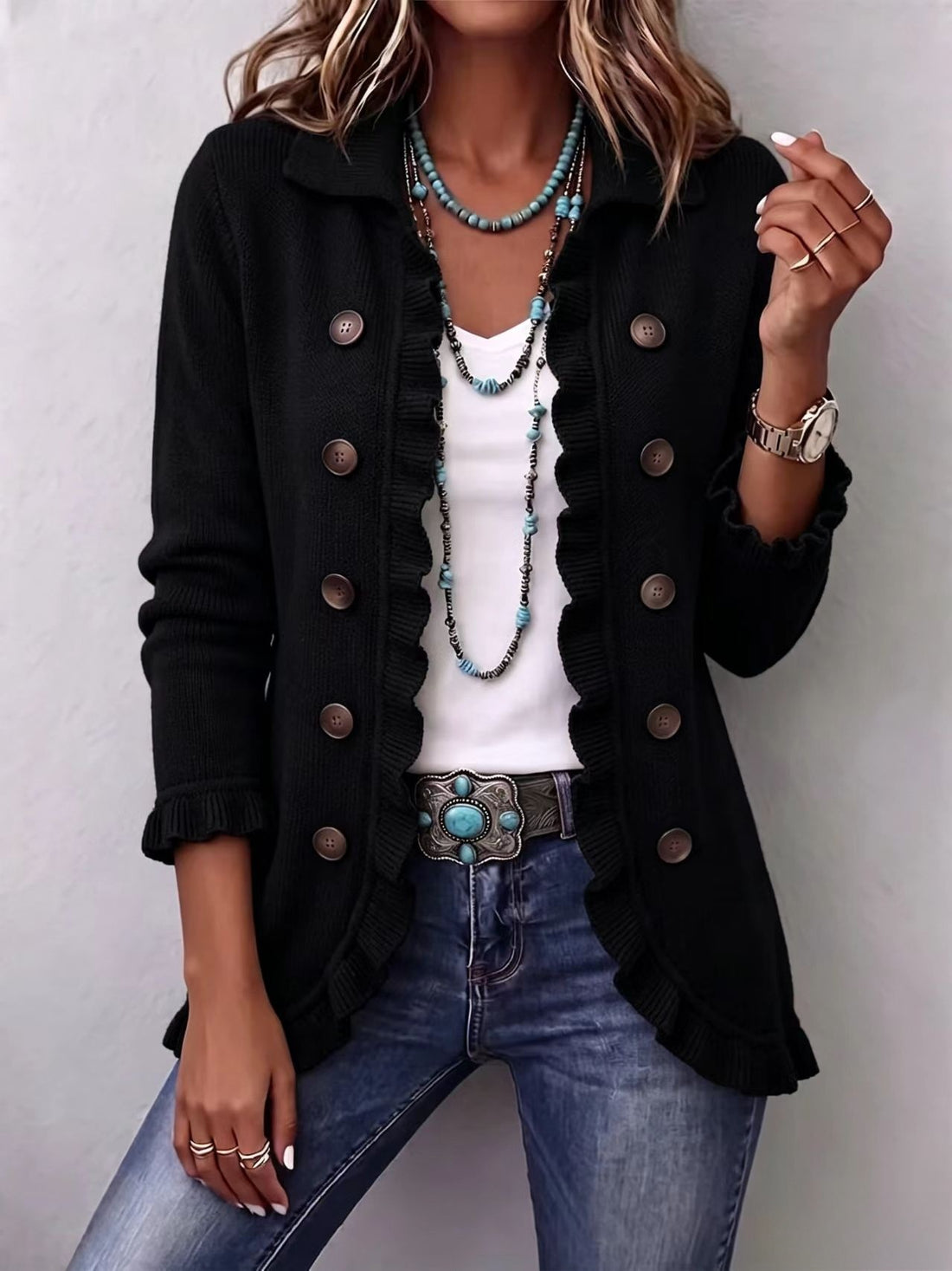 Women’s Ruffled Knit Cardigan