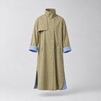 Aynho Oversized Trench Coat — Khaki oversized long trench coat shown on its own against a neutral studio backdrop.