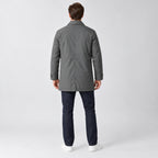 Chalcot Quilted Car Coat — Back of the dark gray car coat worn, showing the centre back seam.