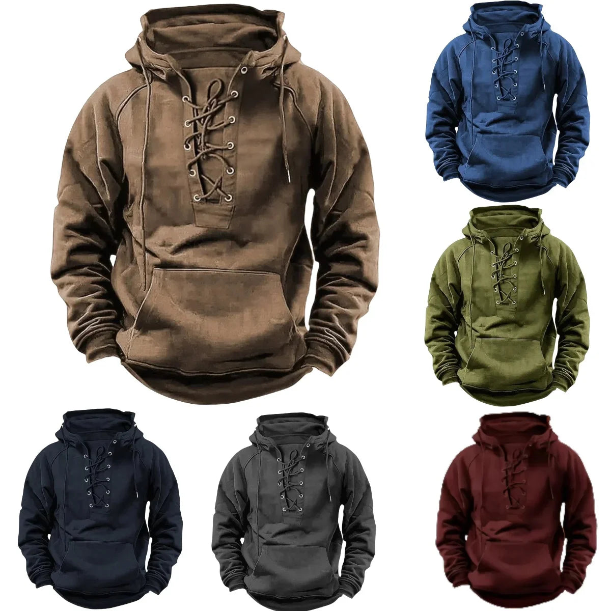 Leon – Retro Outdoor Hoodie with Laces, Designed for Autumn and Winter