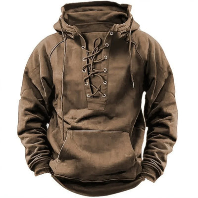 Leon – Retro Outdoor Hoodie with Laces, Designed for Autumn and Winter